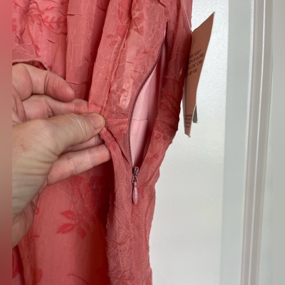 NWT Vtg CDC Rampage Sz 10 Dress Lined Rose Details Peachy Pink Ruffles Flowy Y2K - Picture 10 of 16